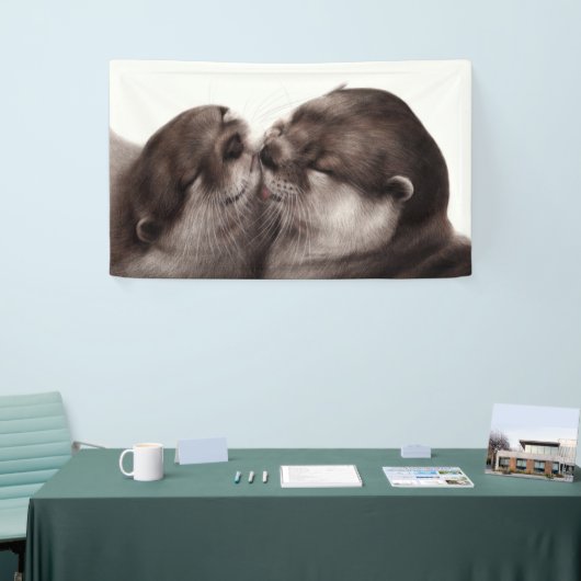 Handgeschilderde otters - Tender Moment Wildlife A Spandoek (Beurs)