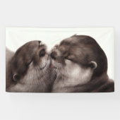 Handgeschilderde otters - Tender Moment Wildlife A Spandoek (Horizontaal)
