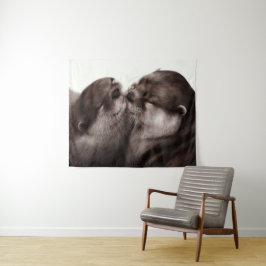 Handgeschilderde otters - Tender Moment Wildlife A Wandkleed