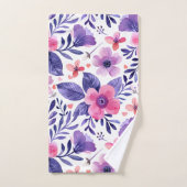 Handgeschilderde paarse bloemen bad handdoek (Handdoek)