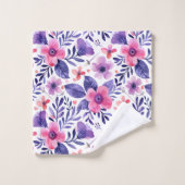 Handgeschilderde paarse bloemen bad handdoek (Wasdoekje)