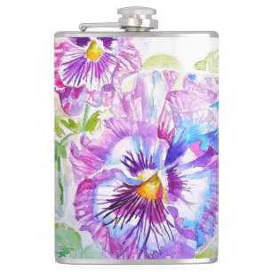 Handgeschilderde paarse driekleur viooltje bloemen heupfles