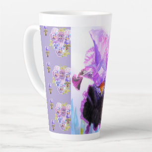 Handgeschilderde paarse Iris Irissen bloem Latte M Mok