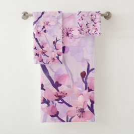Handgeschilderde paarse kersenbloesems bad handdoek