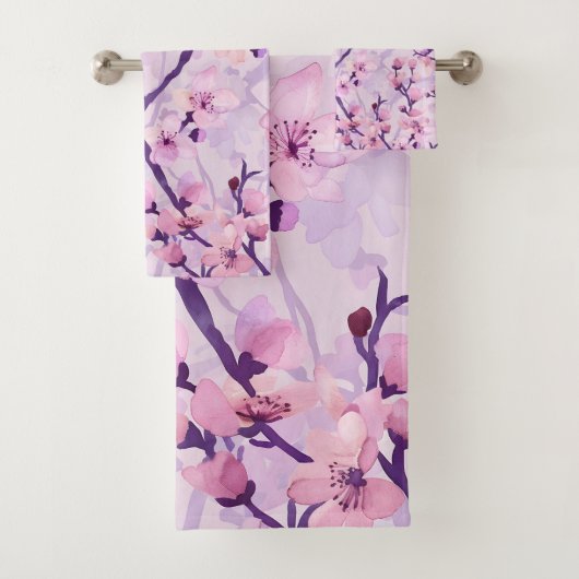 Handgeschilderde paarse kersenbloesems bad handdoek (Insitu)