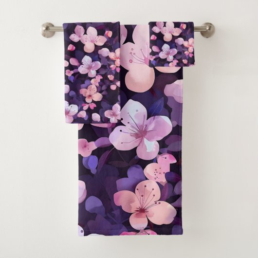 Handgeschilderde paarse kersenbloesems bad handdoek (Insitu)