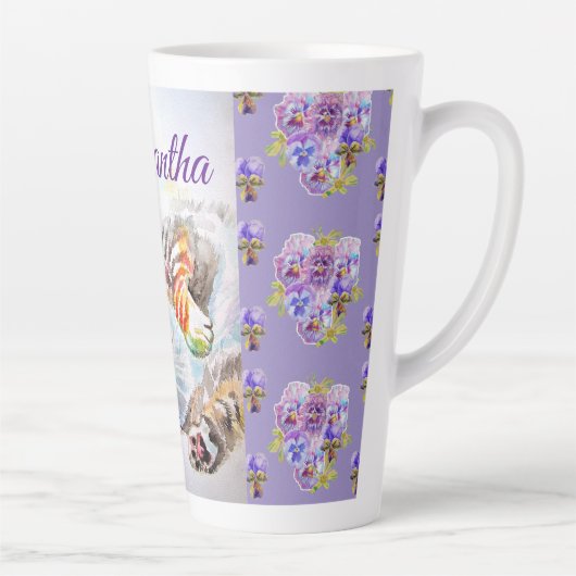 Handgeschilderde Paarse Tabby Cat Cats Latte Mok M (Rechts)