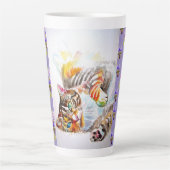 Handgeschilderde paarse tabby kat katten latte mok (Voorkant)