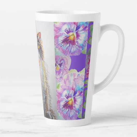 Handgeschilderde Paarse Tuxedo Cat floral Latte Mo Latte Mok (Rechts)