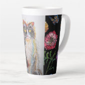 Handgeschilderde Paarse Tuxedo Cat floral Latte Mo Latte Mok (Rechterhoek)