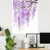 Handgeschilderde paarse Wisteria in bloei 2024 Poster (Thuiskantoor)