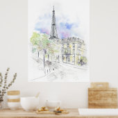 Handgeschilderde Paris Eiffel Tower straathoek ink Poster (Keuken)