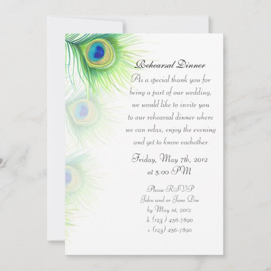 Handgeschilderde Peacock Feathers repetitie diner Kaart (Voorkant)