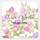 Handgeschilderde Pink Boho Floral Vierkante Sticker (Voorkant)