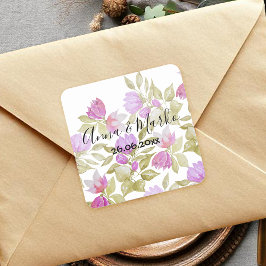 Handgeschilderde Pink Boho Floral Vierkante Sticker