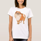 Handgeschilderde Pomeranian Pup Dog T-shirt (Voorkant)