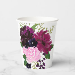 Handgeschilderde print van rood, roze en diep paar papieren bekers