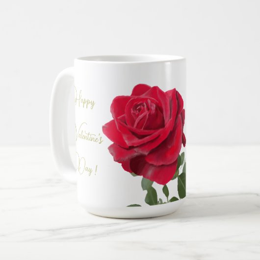 Handgeschilderde rode roos koffiemok (Voorkant links)
