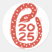 Handgeschilderde rode slang 2025 ronde sticker (Voorkant)