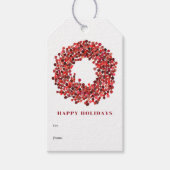 Handgeschilderde rode winterberry krans aangepaste cadeaulabel (Voorkant)