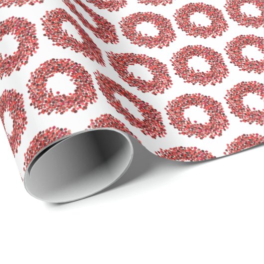 Handgeschilderde rode winterbes krans Kerstmis Cadeaupapier (Rol Hoek)