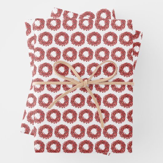 Handgeschilderde rode winterbes krans Kerstmis Inpakpapier Vel (In situ)