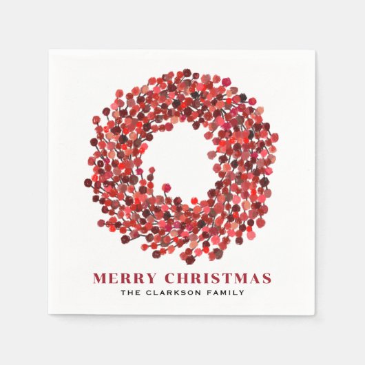 Handgeschilderde rode winterbes krans Kerstmis Servet (Voorkant)