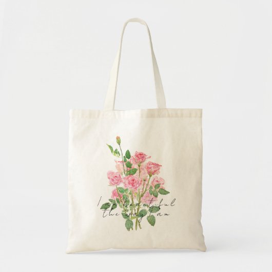 handgeschilderde roze roos tote tas (Voorkant)