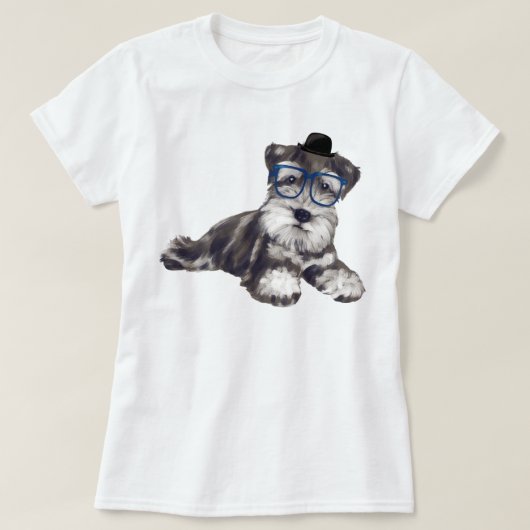 Handgeschilderde Schnauzer Puppy Dog T-shirt (Design voorkant)