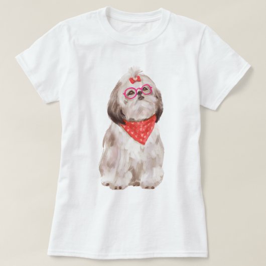 Handgeschilderde Shih Tzu Puppy Dog T-shirt (Design voorkant)