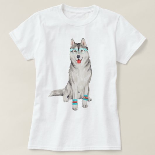 Handgeschilderde Siberische Husky Dog T-shirt (Design voorkant)