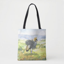 Handgeschilderde sierlijke grijze gekroonde kraan tote bag