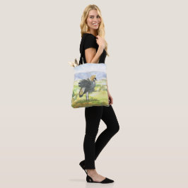 Handgeschilderde sierlijke grijze gekroonde kraan tote bag