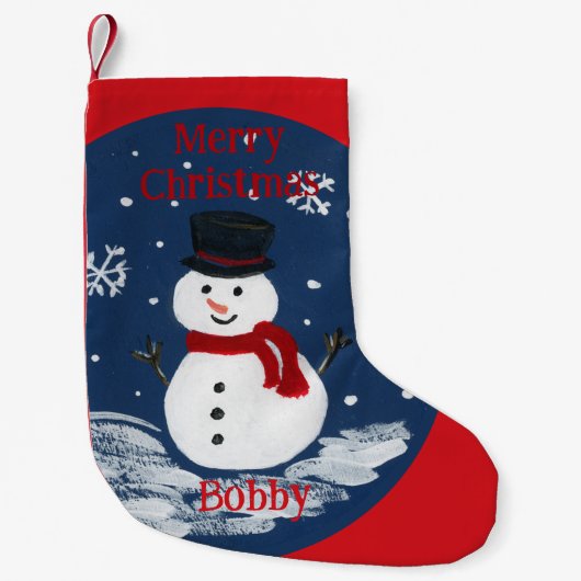 Handgeschilderde Sneeuwman PERSONALISEER Kleine Kerstsok (Voorkant)