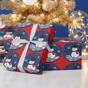 Handgeschilderde Sneeuwman Rood PERSONALISEREN Cadeaupapier