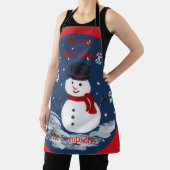 Handgeschilderde Sneeuwman Rood PERSONALISEREN Schort (Insitu)