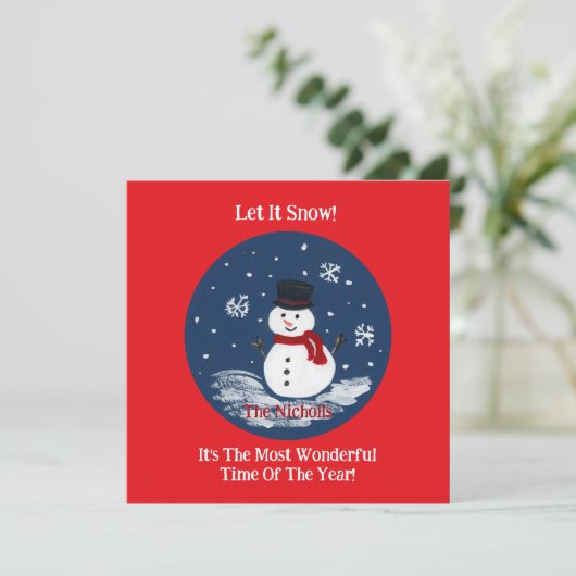 Handgeschilderde Snowman RED Feestdagenkaart (Staand voorkant)