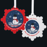 Handgeschilderde Snowman RED Personalize Ornament Kaart<br><div class="desc">Handgeschilderde Sneeuwman Rood PERSONALISEREN</div>