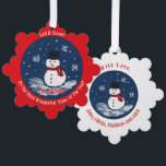 Handgeschilderde Snowman RED Personalize Ornament Kaart<br><div class="desc">Handgeschilderde Sneeuwman Rood PERSONALISEREN</div>