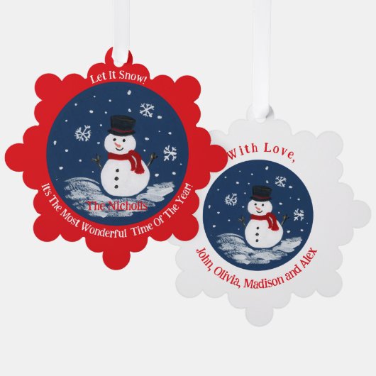 Handgeschilderde Snowman RED Personalize Ornament Kaart (Voorkant / Achterkant)