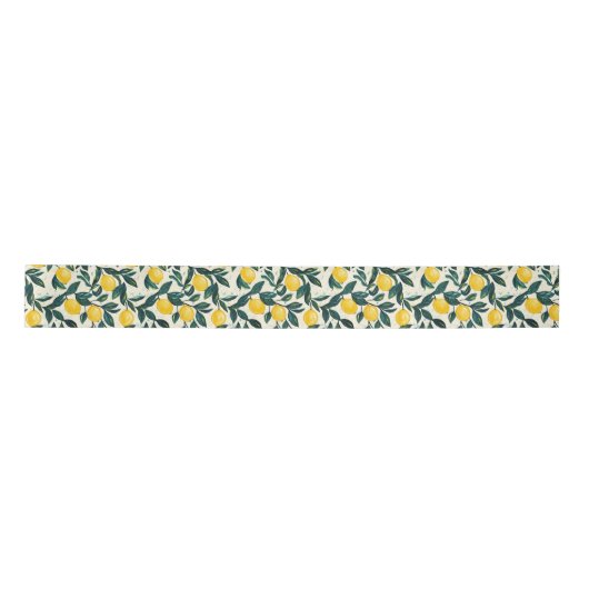 Handgeschilderde stijl Bright Yellow Lemon Pattern Satijnen Lint (Voorkant)