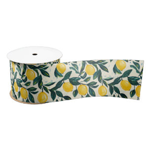 Handgeschilderde stijl Bright Yellow Lemon Pattern Satijnen Lint