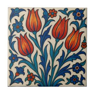 Handgeschilderde stijl Iznik Tulpen Tegeltje
