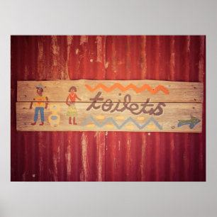 Handgeschilderde toiletten op houten Poster