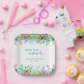 Handgeschilderde tropische bloem bruiloft papieren bordje (Feest)