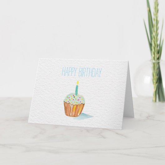 handgeschilderde verjaardag cupcake kaart (Voorkant)