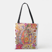 Handgeschilderde volkskunst pompoen Canvas tas rus (Achterkant)