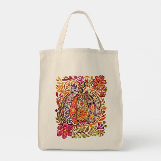 Handgeschilderde volkskunst pompoen Canvas tas rus (Achterkant)