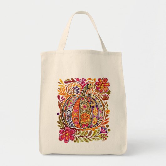 Handgeschilderde volkskunst pompoen Canvas tas rus (Voorkant)