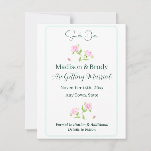 Handgeschilderde Watercolorrozen SAVE THE DATE (Voorkant)